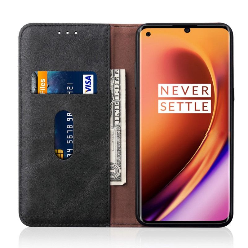 Folio Deksel OnePlus 8 Svart Sydd Skinneffekt