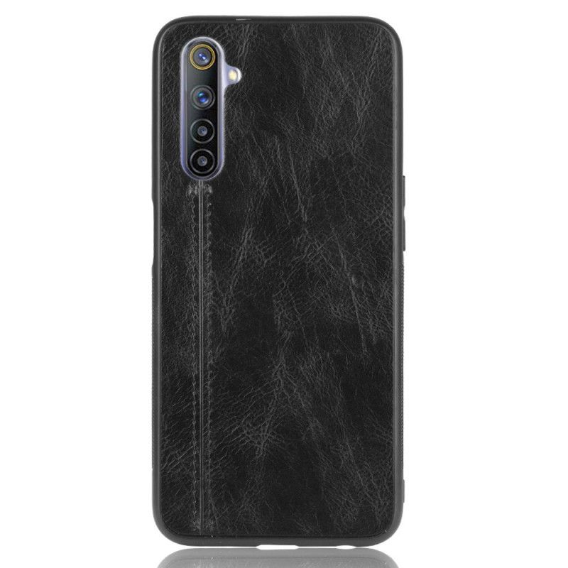 Deksel Realme 6 Svart Søm I Skinnstil