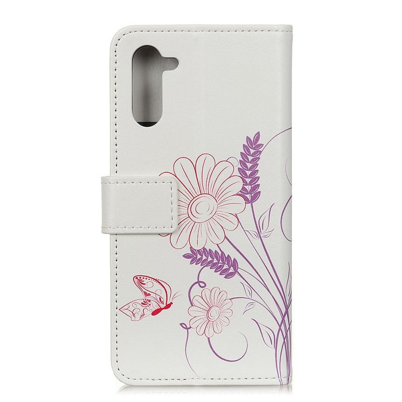 Folio Deksel Realme 6 Tegning Av Sommerfugler Og Blomster Anti-fall