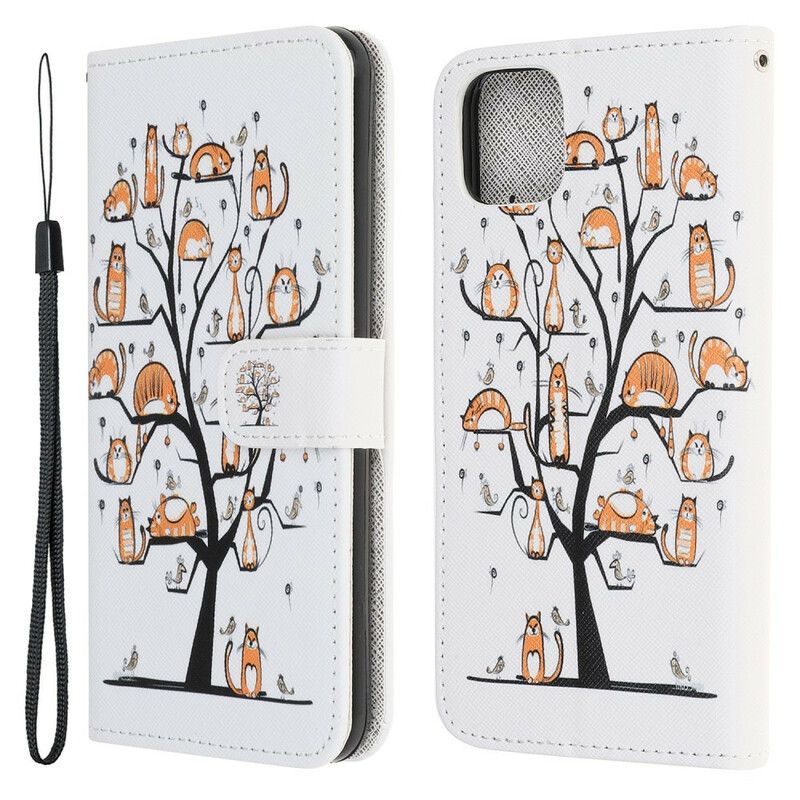 Lærdeksel Folio Deksel iPhone 13 Pro Mobildeksel Funky Cats Strappy