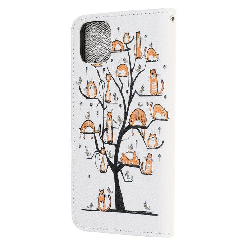 Lærdeksel Folio Deksel iPhone 13 Pro Mobildeksel Funky Cats Strappy