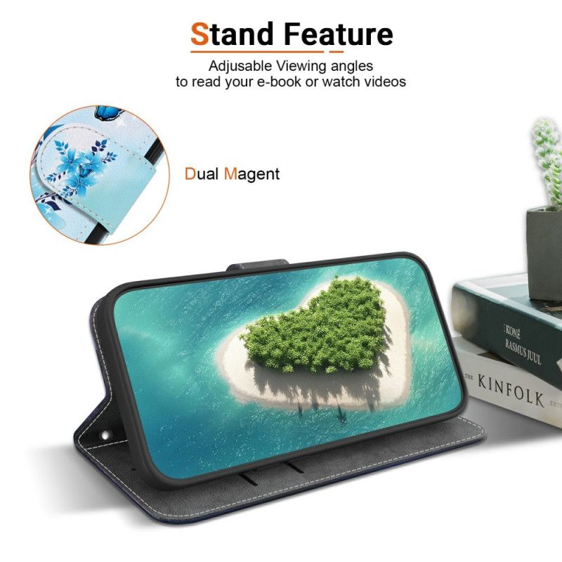 Folio Deksel Realme 14 5g Blå Sommerfugler