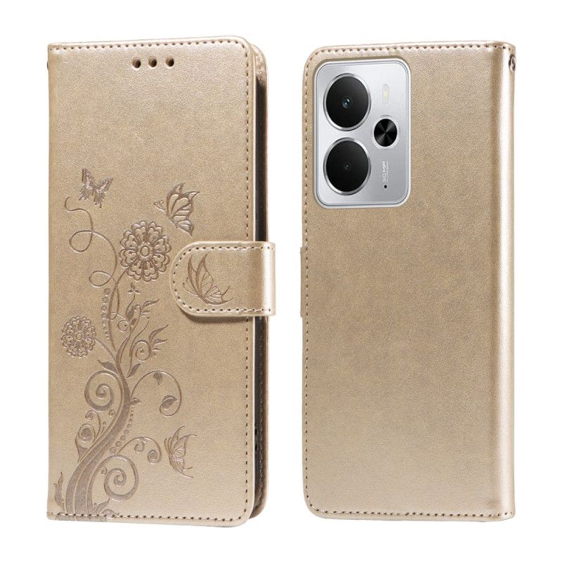 Folio Deksel Realme 14 5g Blomster Og Sommerfugler Beskyttelse Deksel