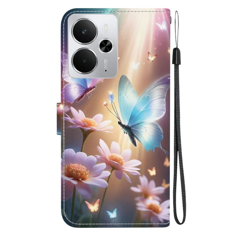 Folio Deksel Realme 14 5g Blomstersommerfugler Beskyttelse Deksel