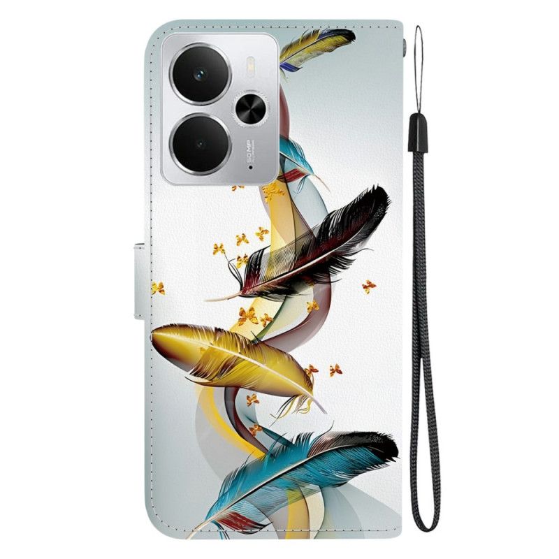 Folio Deksel Realme 14 5g Fjær Og Sommerfugler