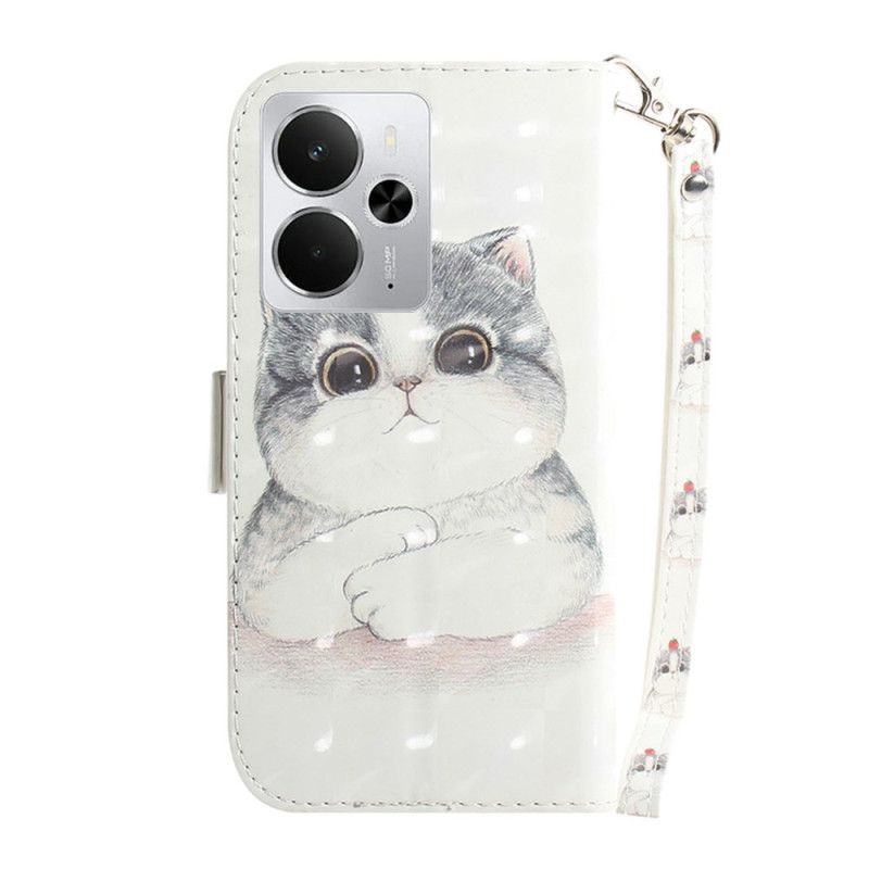 Folio Deksel Realme 14 5g Katt Og Jordbærsnor Beskyttelse Deksel