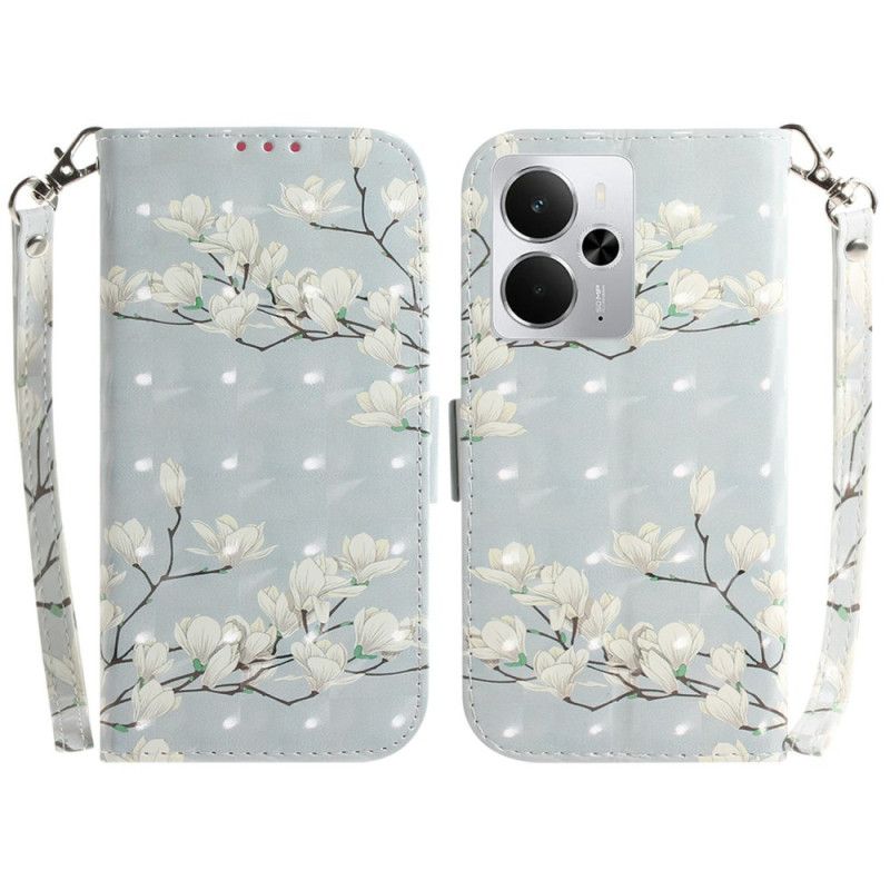 Folio Deksel Til Realme 14 5g Magnoliaer Med Snor
