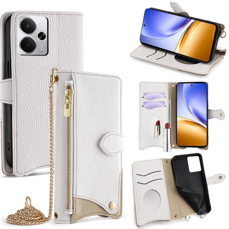 Lærdeksel Folio Deksel Realme 14 5g Mobildeksel Lommebokdesign Med Kjede