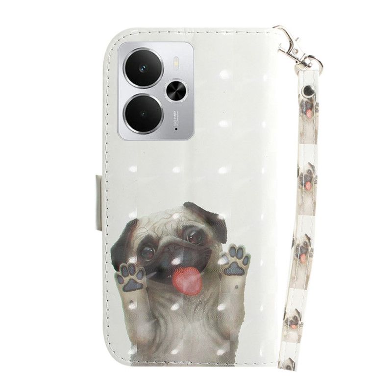 Lærdeksel Folio Deksel Realme 14 5g Mobildeksel Mops Med Snor