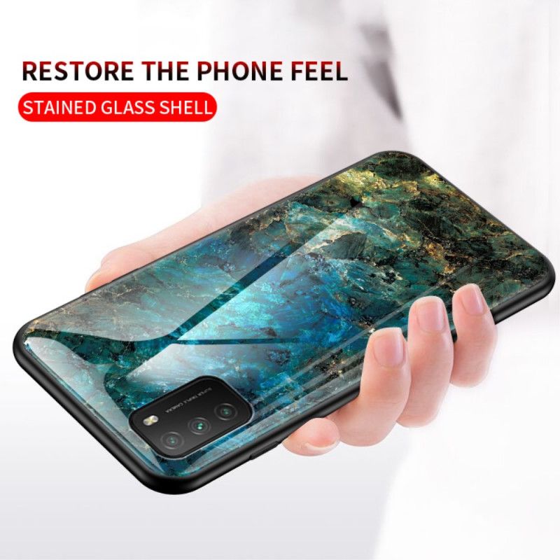 Deksel Xiaomi Poco M3 Svart Marmorfarger Herdet Glass