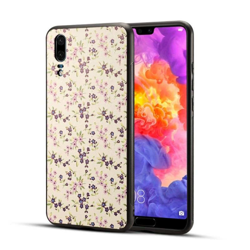 Deksel Huawei P20 Magenta Faux Skinn Liberty Blomster