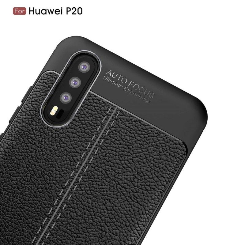 Deksel Huawei P20 Svart Dobbeltlinjet Litchi-Skinneffekt