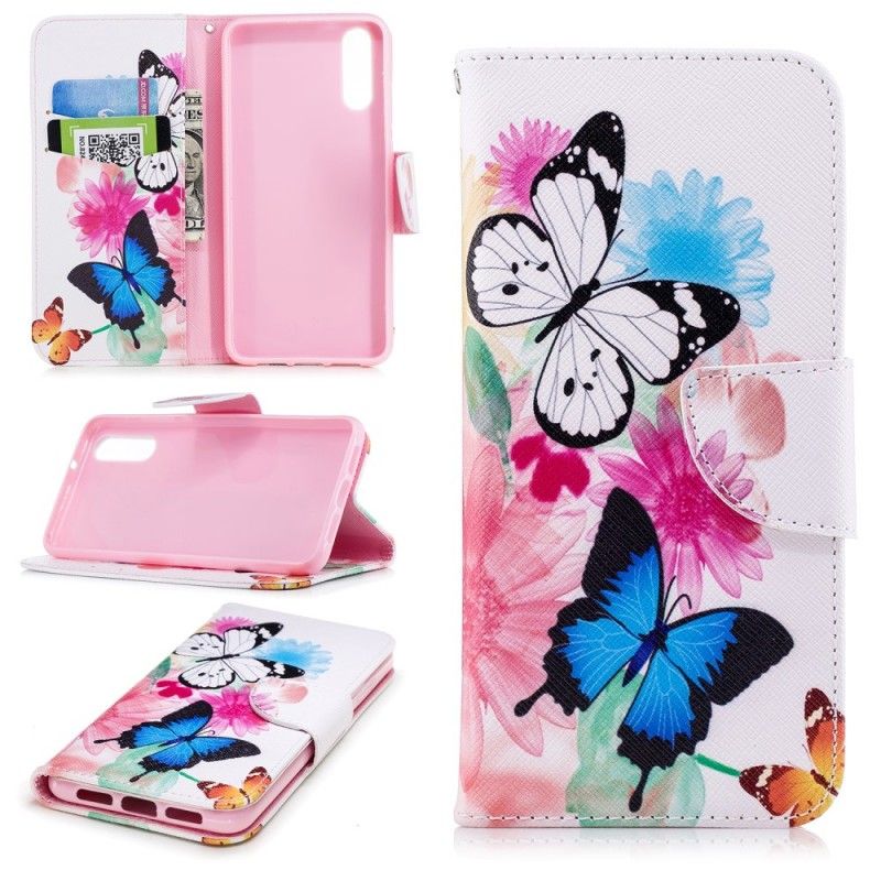 Folio Deksel Huawei P20 Rosa Malte Sommerfugler Og Blomster Beskyttelse