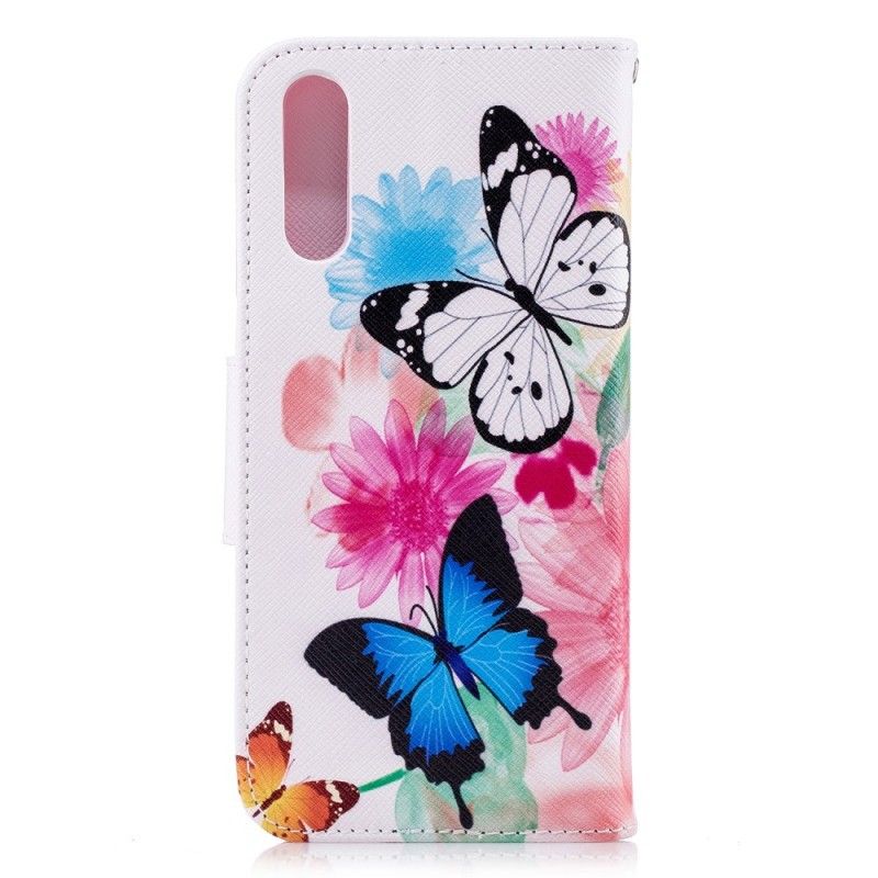 Folio Deksel Huawei P20 Rosa Malte Sommerfugler Og Blomster Beskyttelse