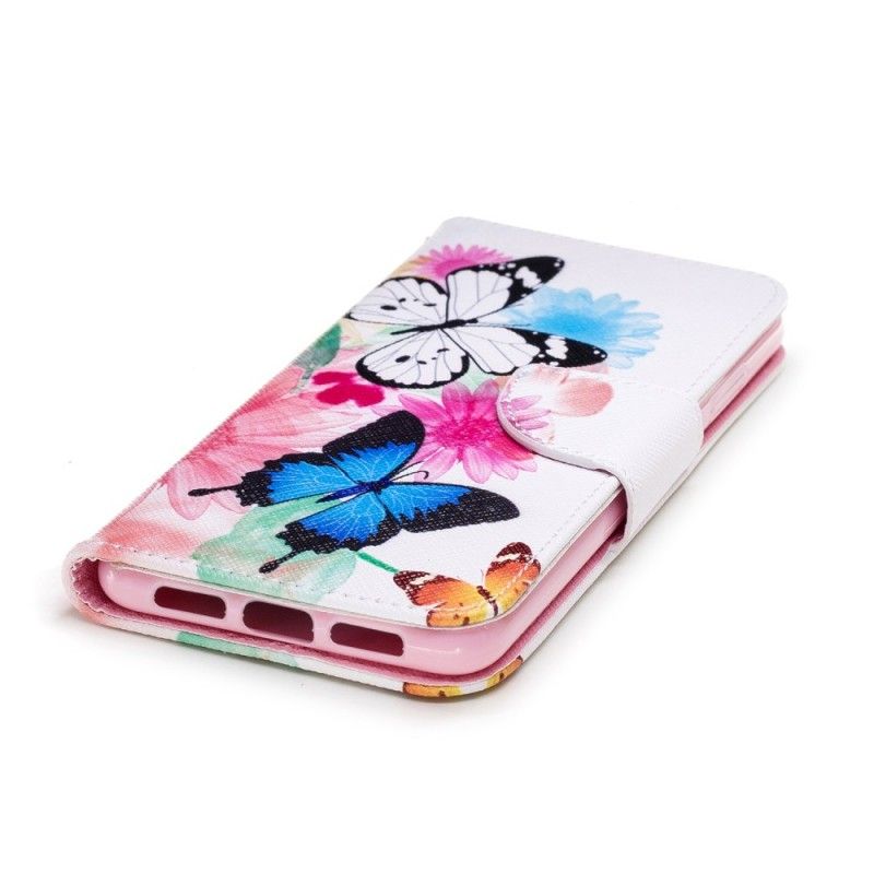Folio Deksel Huawei P20 Rosa Malte Sommerfugler Og Blomster Beskyttelse