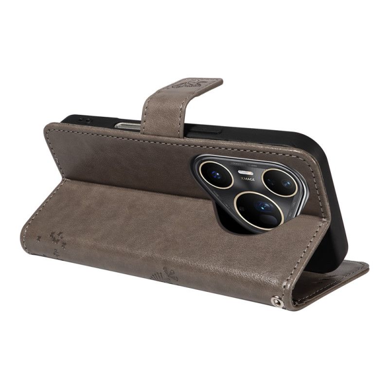 Lærdeksel Folio Deksel Huawei Pura 80 Ultra Mobildeksel Katt Og Tre