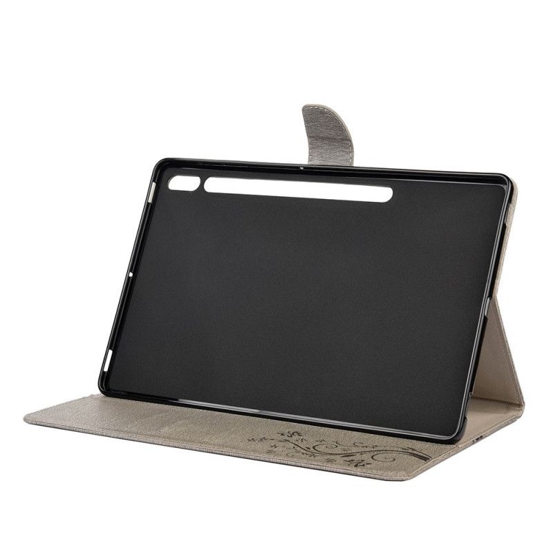 Folio Deksel Samsung Galaxy Tab S7 Plus Svart Blomster Sommerfugler
