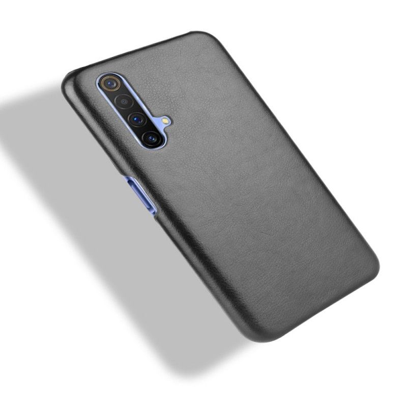 Deksel Realme X50 Svart Litchi-Skinneffekt