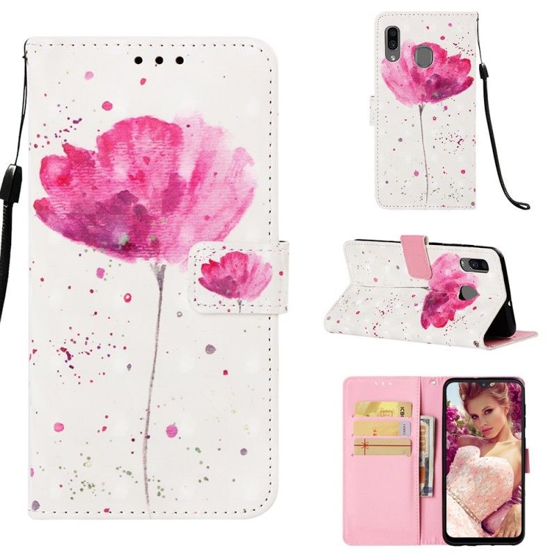 Folio Deksel Samsung Galaxy A30 Akvarellvalmue