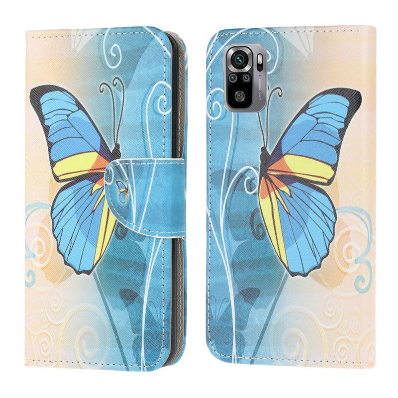 Folio Deksel Xiaomi Redmi Note 10 / Note 10S Lyseblå Sommerfugler