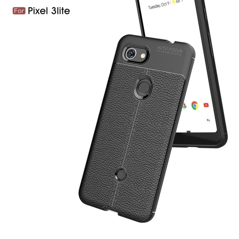Deksel Google Pixel 3A Svart Dobbeltlinjet Litchi-Effekt
