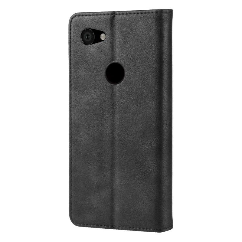 Folio Deksel Google Pixel 3A Svart Stilisert Vintage-Skinneffekt Beskyttelse