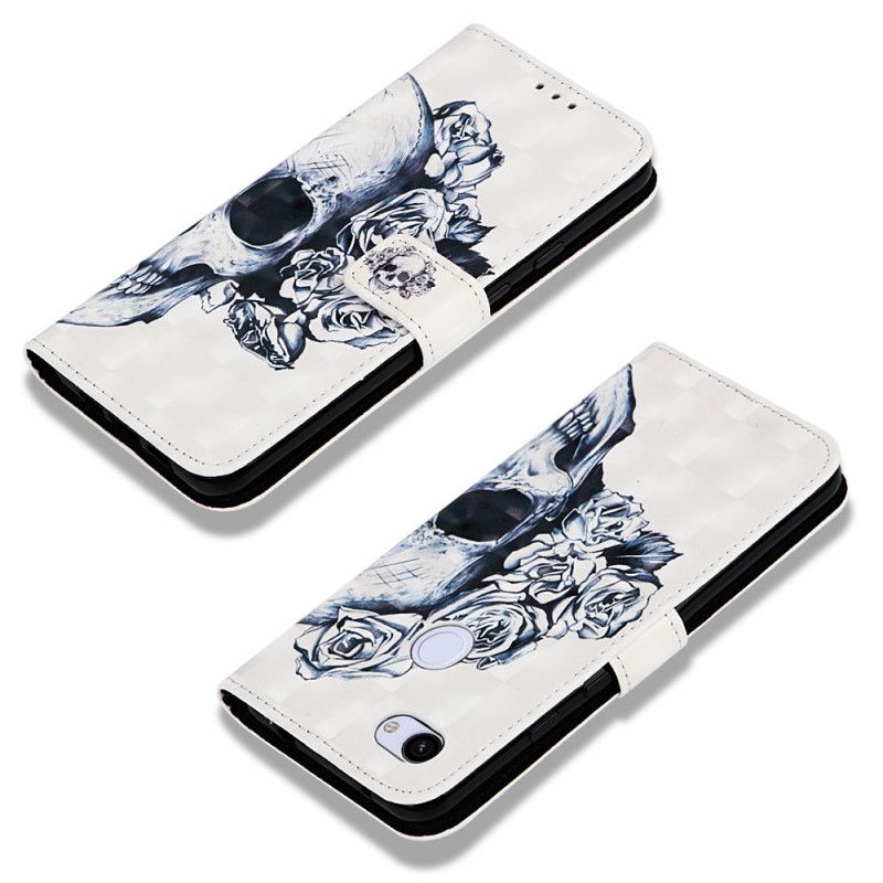 Lærdeksel Folio Deksel Google Pixel 3A Mobildeksel Blomsterhodeskalle