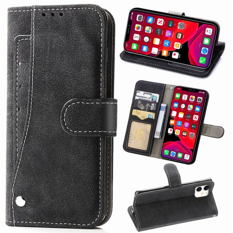 Folio Deksel iPhone 11 Svart Vintage Kunstlær Med Flere Kort Anti-fall