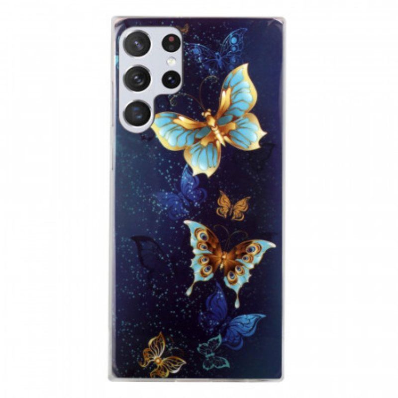 Deksel Til Samsung Galaxy S22 Ultra 5G Fluorescerende Sommerfugler