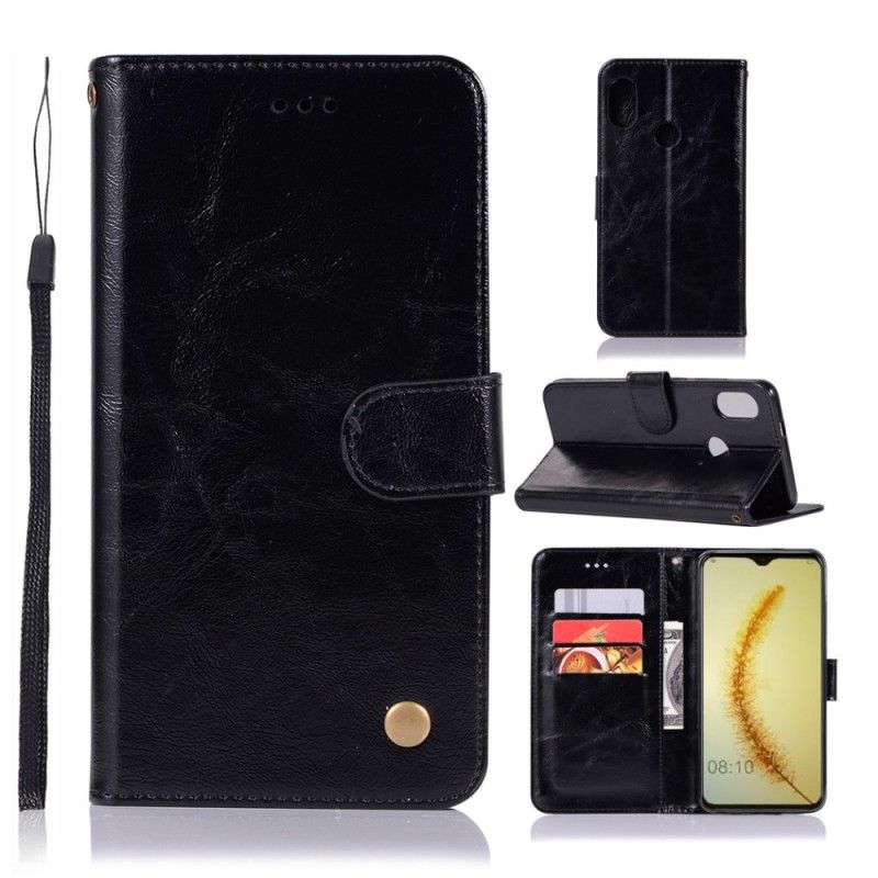 Folio Deksel Honor 10 Lite Svart Vintage Skinneffekt Med Stropp Anti-fall