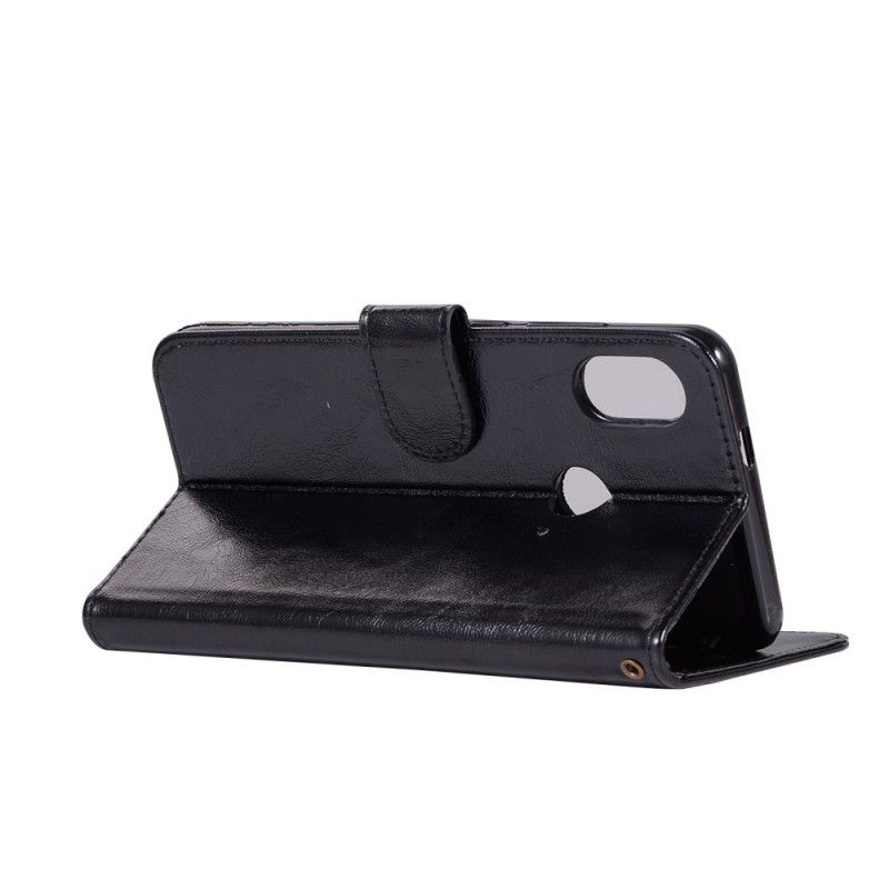 Folio Deksel Honor 10 Lite Svart Vintage Skinneffekt Med Stropp Anti-fall