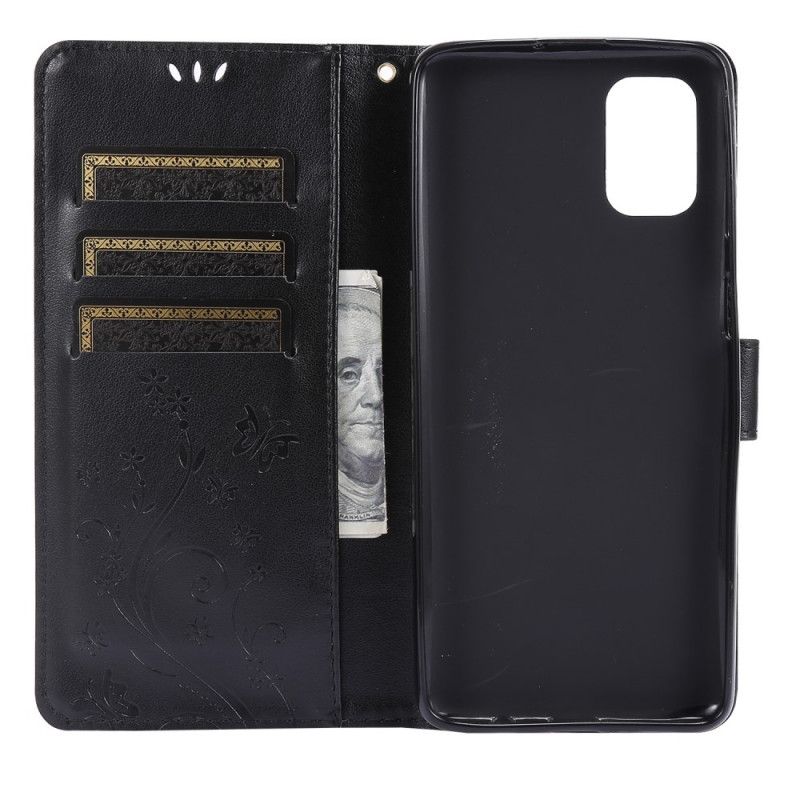 Folio Deksel for Samsung Galaxy M51 Svart Sommerfugler Og Tanga Blomster