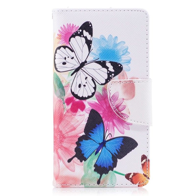 Folio Deksel Sony Xperia XZ1 Compact Rosa Malte Sommerfugler Og Blomster Anti-fall