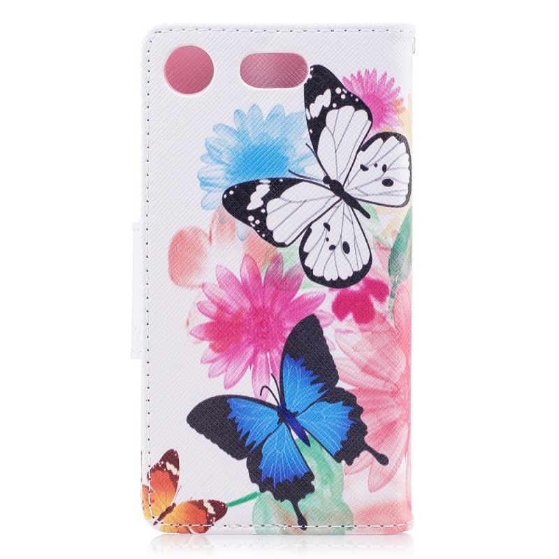 Folio Deksel Sony Xperia XZ1 Compact Rosa Malte Sommerfugler Og Blomster Anti-fall