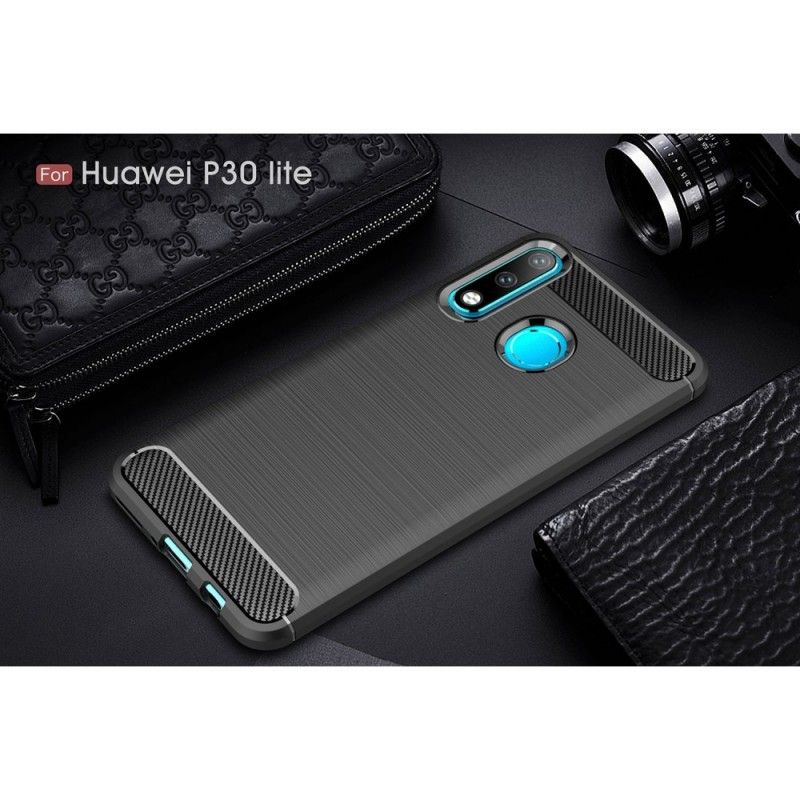 Deksel for Huawei P30 Lite Svart Børstet Karbonfiber