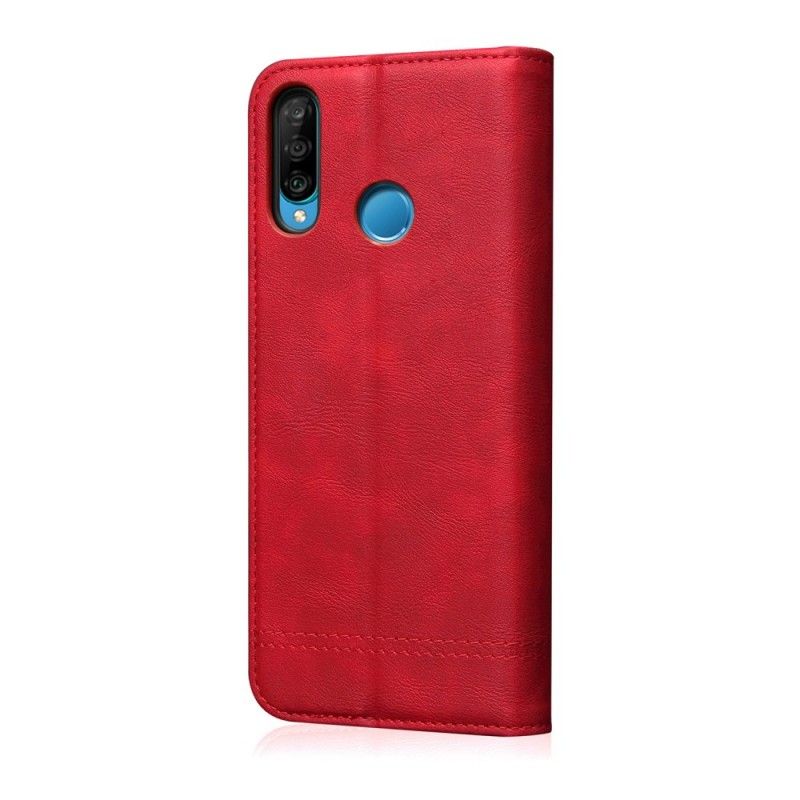 Folio Deksel for Huawei P30 Lite Svart Sydd Skinneffekt