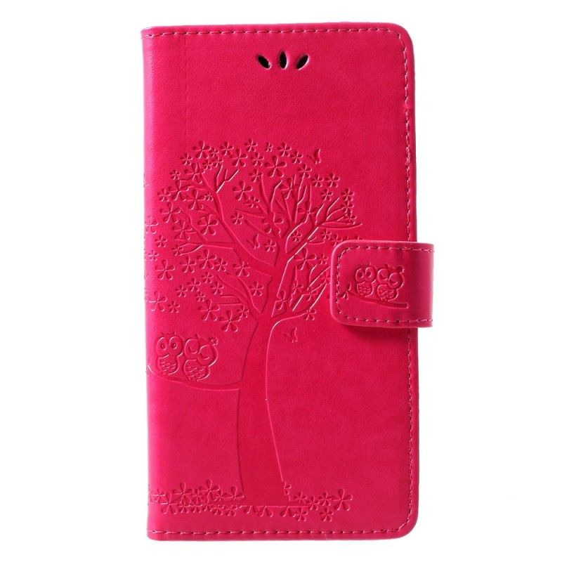 Folio Deksel for Huawei P30 Lite Svart Tre Og Ugler Med Tanga