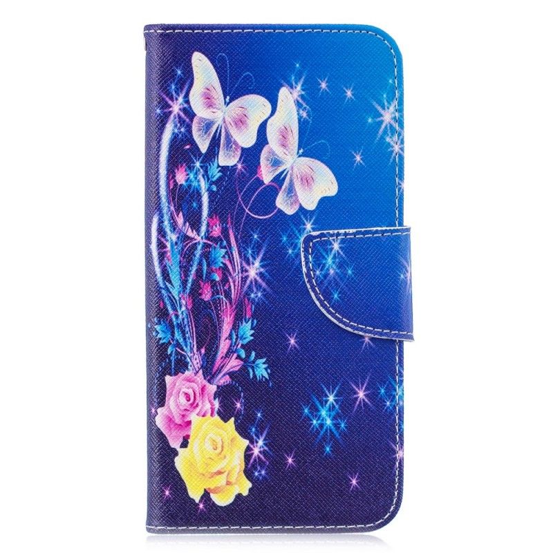 Folio Deksel Huawei P30 Lite Magenta Sommerfugler Om Natten