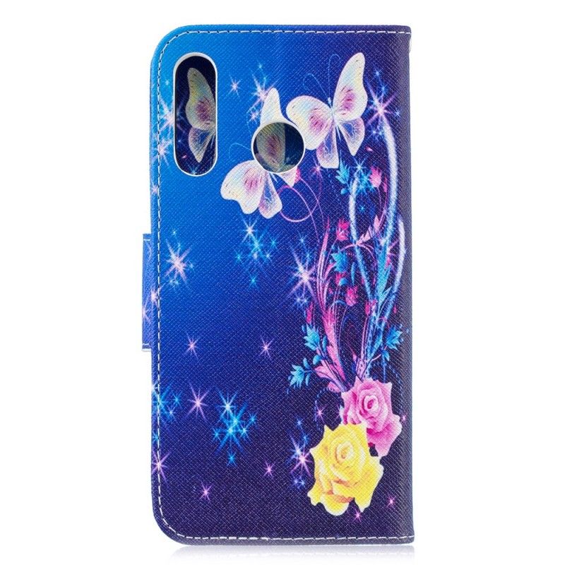 Folio Deksel Huawei P30 Lite Magenta Sommerfugler Om Natten