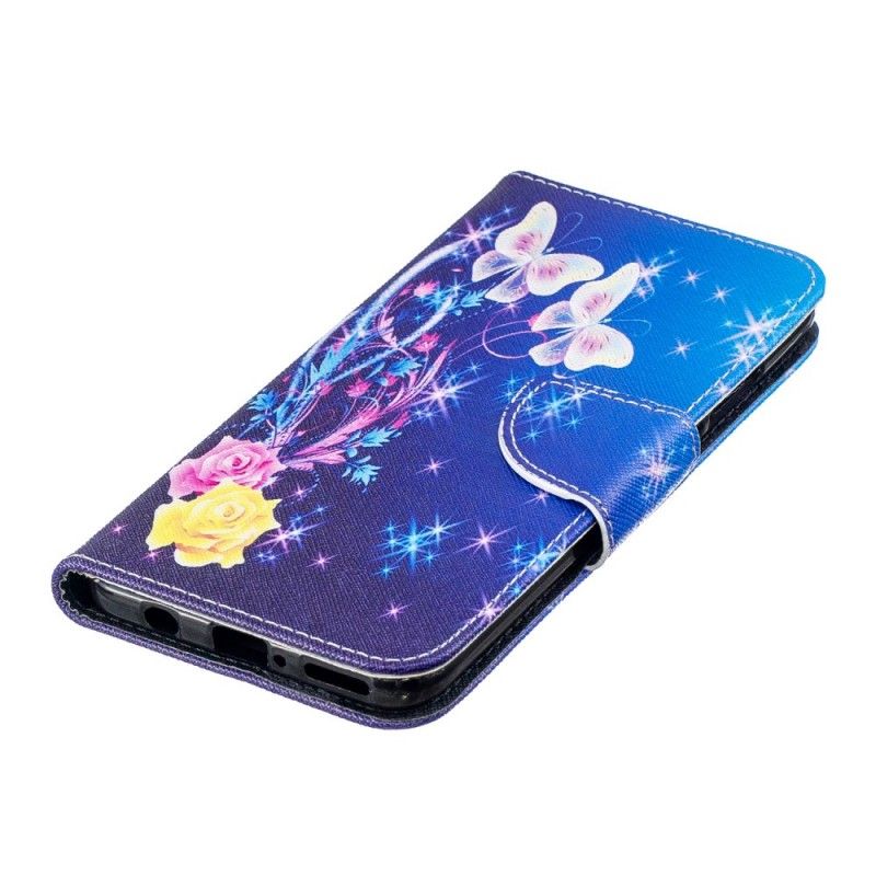 Folio Deksel Huawei P30 Lite Magenta Sommerfugler Om Natten