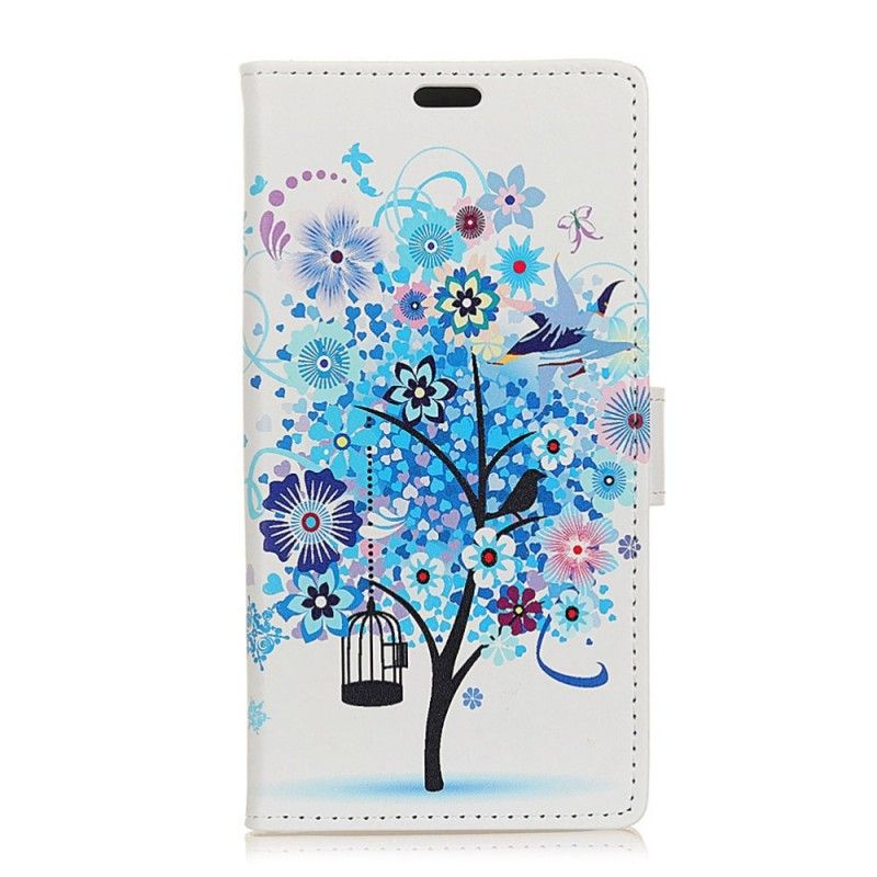 Folio Deksel Huawei P30 Lite Oransje Blomstrende Tre Anti-fall