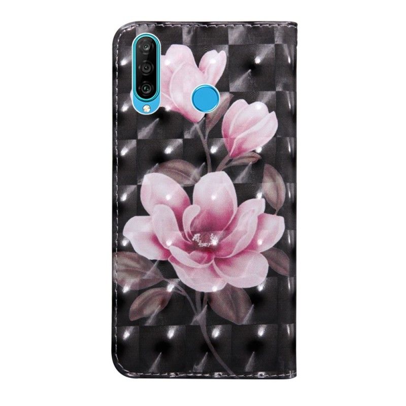 Lærdeksel Folio Deksel Huawei P30 Lite Mobildeksel Blomster Blomstrer