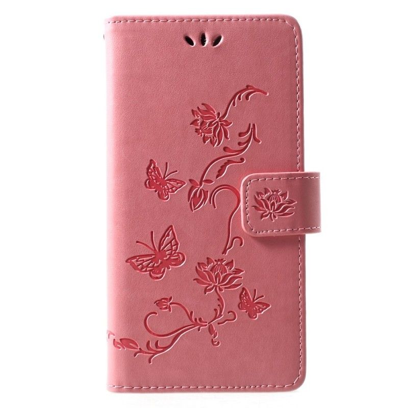 Lærdeksel Folio Deksel Huawei P30 Lite Svart Sommerfugler Og Tanga Blomster
