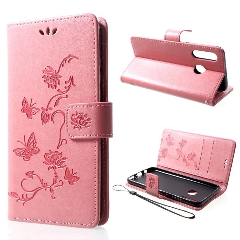 Lærdeksel Folio Deksel Huawei P30 Lite Svart Sommerfugler Og Tanga Blomster