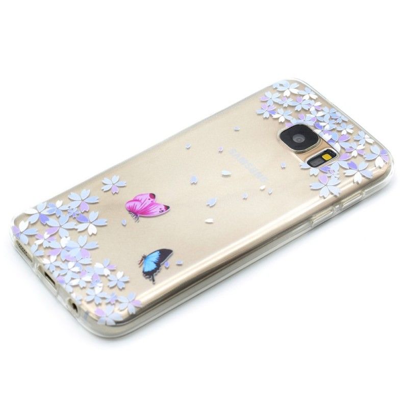 Deksel for Samsung Galaxy S7 Gjennomsiktige Sommerfugler Og Blomster