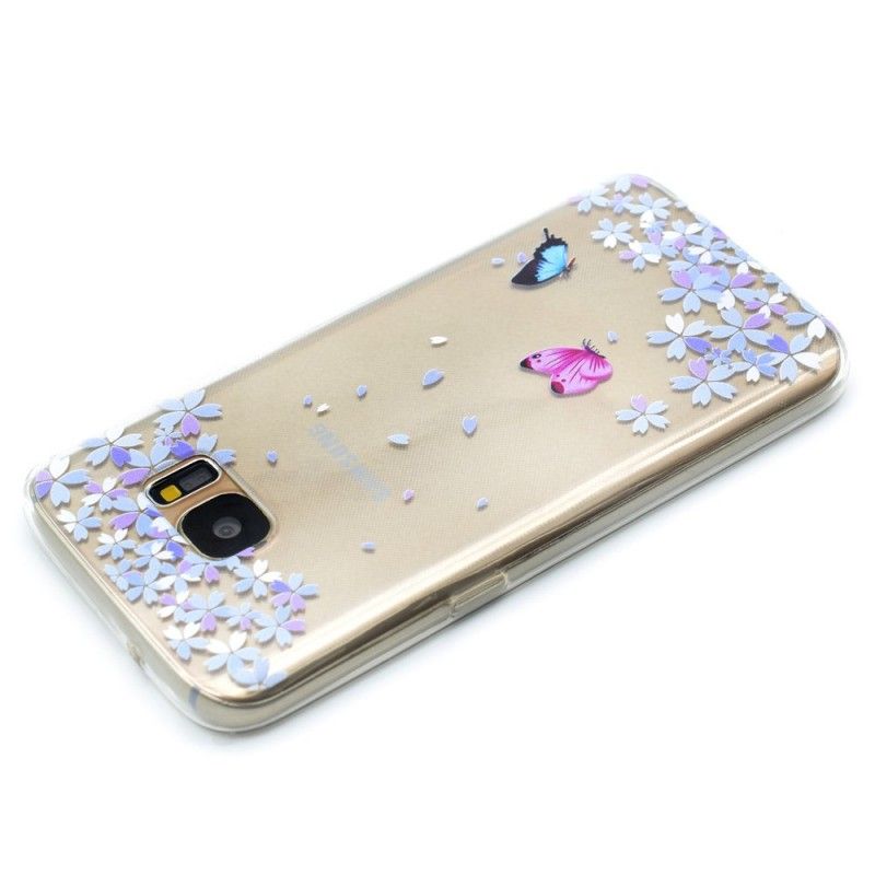 Deksel for Samsung Galaxy S7 Gjennomsiktige Sommerfugler Og Blomster