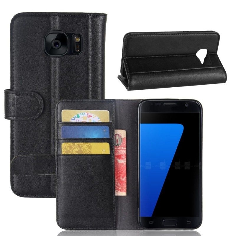 Folio Deksel for Samsung Galaxy S7 Svart Delt Skinn