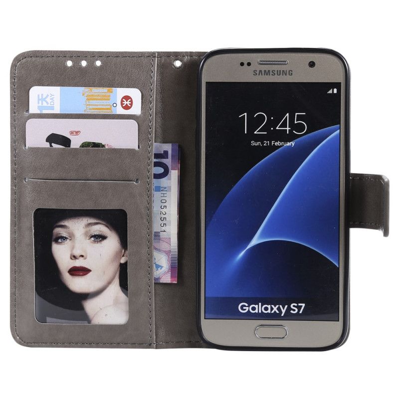 Lærdeksel Folio Deksel Samsung Galaxy S7 Grå Mobildeksel Solmandala