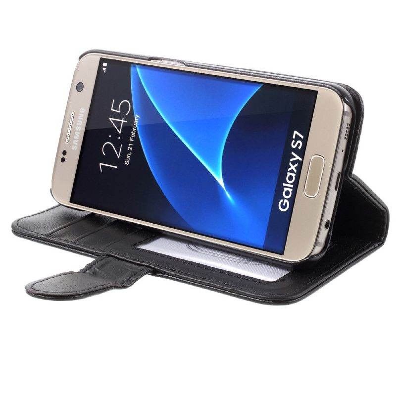 Lærdeksel Folio Deksel Samsung Galaxy S7 Mobildeksel Klassisk Skinnstil