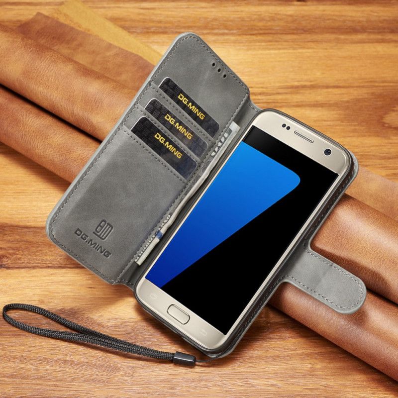 Lærdeksel Folio Deksel Samsung Galaxy S7 Svart Retro Dg.Ming